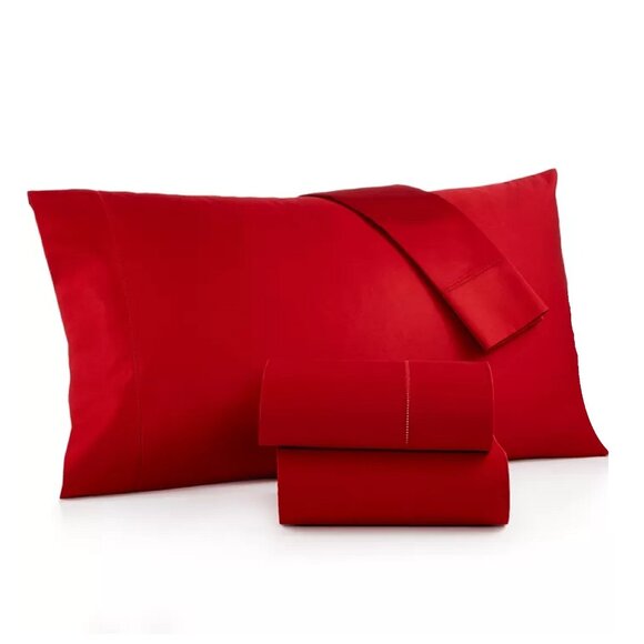 Charter Club 550 Damask Solid TC 100% Cotton KING Sheet Set in RED CURRANT color - Picture 1 of 5